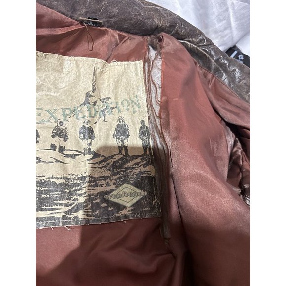 Vintage Expedition Weekends Leather Bomber Jacket Men's Small Brown Read - Picture 5 of 7